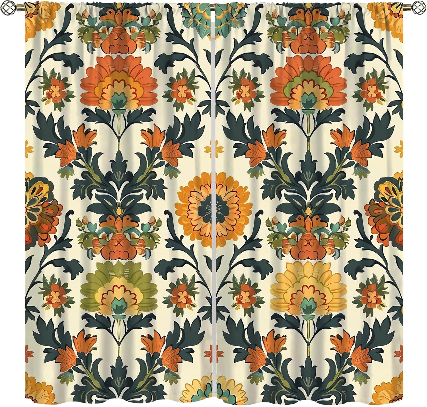 Home Textiles Luxury Curtains - ستائر فاخرة بطباعة زهور من البوليستر،