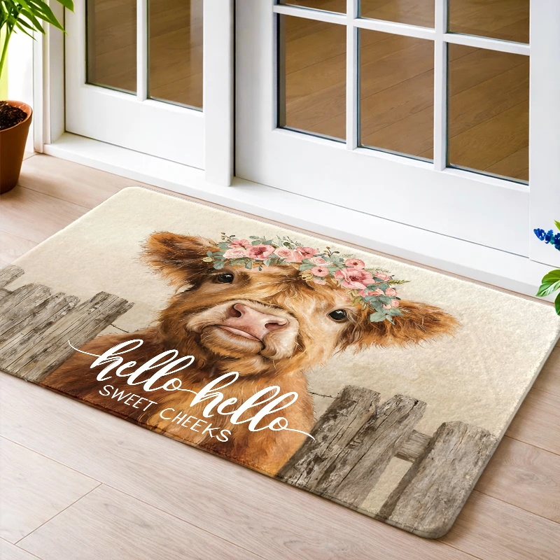 Highland Home Textiles - سجادة أرضية بتصميم بقرة هايلاند مع
