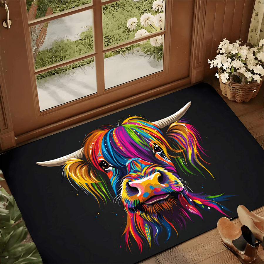 سجادة ترحيب ملونة بتصميم بقرة  - مراجعة Highland Home Textiles وسعره