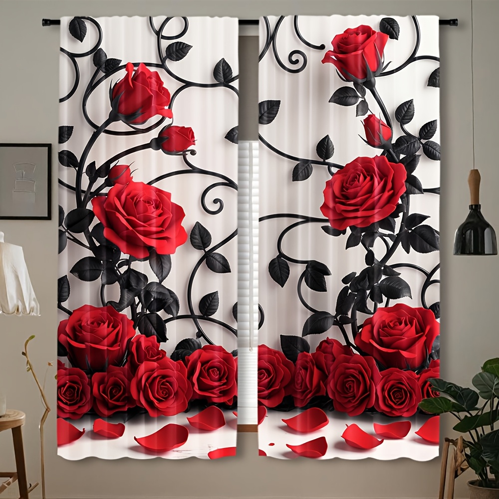 ستائر فاخرة بنمط الورد الأحمر، - مراجعة Home Textiles Luxury Curtains وسعره
