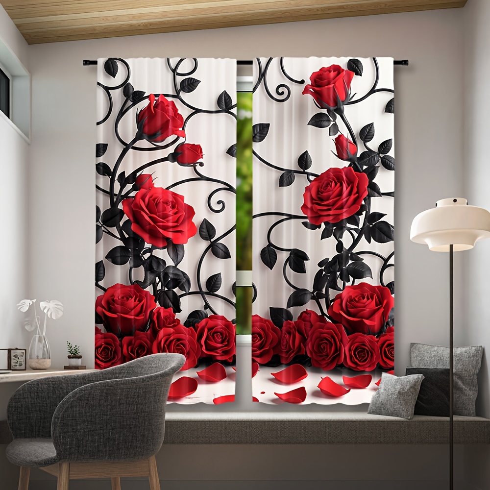 ستائر فاخرة بنمط الورد الأحمر، - مراجعة Home Textiles Luxury Curtains وسعره